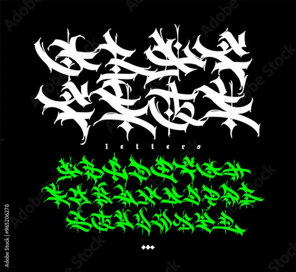Fototapeta Graffiti letters, alphabet. Graffiti, tags in Gothic medieval style. Signs and symbols for design. Calligraphy, lettering and tags. Modern interpretation of the ancient font.