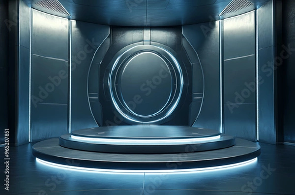 Fototapeta High-Tech Composite 3D Stage Set in Futuristic Silver - Modern Design Meets Function