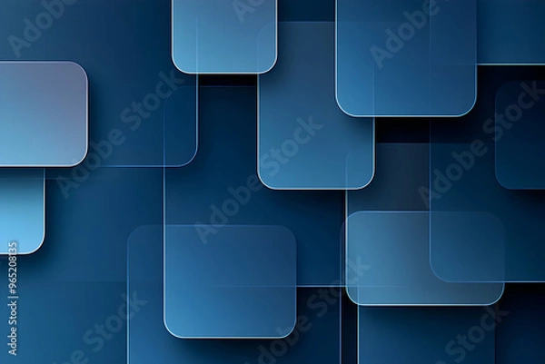 Fototapeta Abstract blue background with overlapping rounded rectangles.