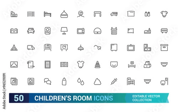 Fototapeta Children’s Room line icons set. linear style symbols collection, line signs pack. Set includes icons as childrens chair. Outline icon collection. Editable stroke.