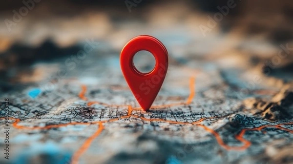 Fototapeta Red Pin on a Map Close Up.