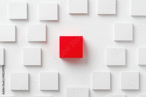 Fototapeta A red square is placed in the middle of a white background