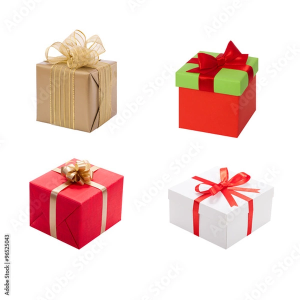 Fototapeta Gift box with ribbon and bow. Present set.