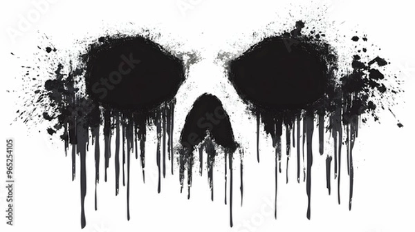 Obraz Skull Silhouette with Dripping Paint Splatter and Black Ink Effect