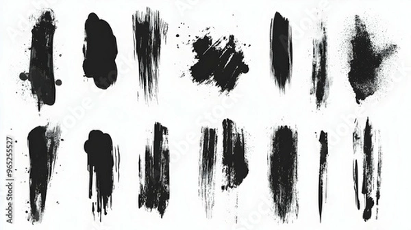 Fototapeta Black Ink Brush Strokes Grunge Texture Design Elements