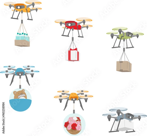 Fototapeta プレゼントを運ぶドローンの素材セット