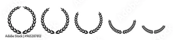 Fototapeta Laurel wreath Set, Black circular laurel olive branches greek wreath ,A winner award of olive leaves, stars of victory symbol, achievement heraldry symbol, vector illustration isolate on white