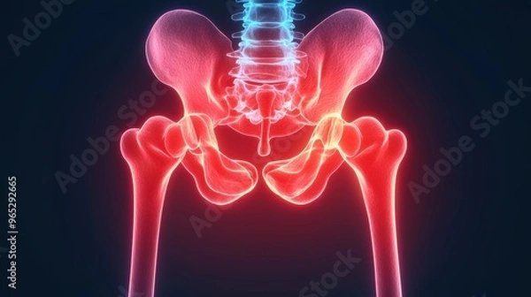 Fototapeta Detailed Educational Illustration of Intricate Anatomical Structure of the Hip Joint with Copy Space for Text in 8K High Detail Resolution