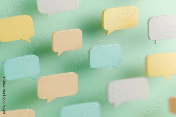 Fototapeta A collection of floating speech bubbles, indicating communication and conversation