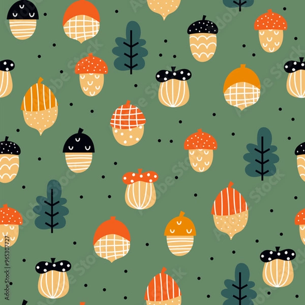 Fototapeta Funny fall pattern with acorns