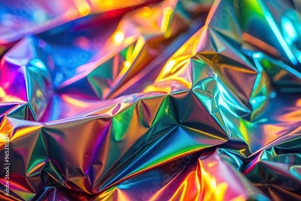 Fototapeta optical illusion, surreal, vibrant, reflective, dreamy, kaleidoscope, technology, distortion, rainbow, Abstract blur holographic rainbow foil iridescent background at a tilted angle