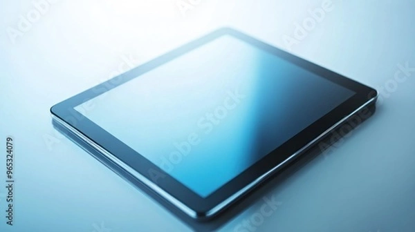 Fototapeta A Black Tablet Computer on a Blue Background