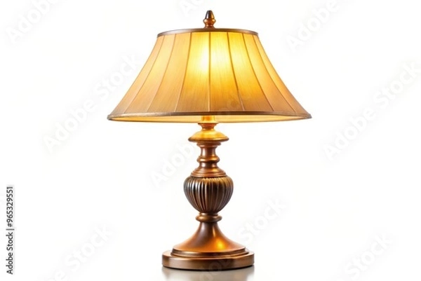 Fototapeta Retro vintage table lamp with a classic design and warm yellow light isolated on a white background, interior decoration, design element, home decor, warm light, antique
