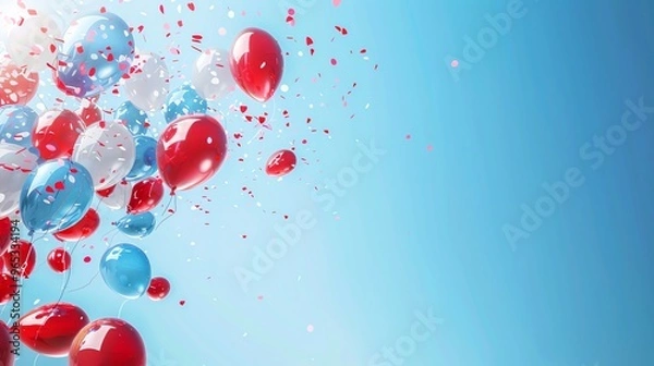 Obraz Patriotic balloons floating joyfully against a clear, blue sky, creating a festive, uplifting background with blank areas for Canada Day text