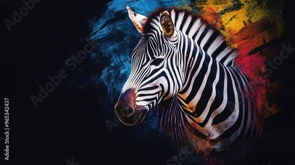 Fototapeta Close-up Portrait of a Zebra with Abstract Paint Splatter Background