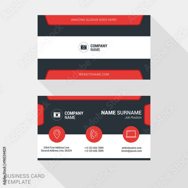 Fototapeta Modern Creative and Clean Business Card Template in Red Color. Flat Style Vector Illustration