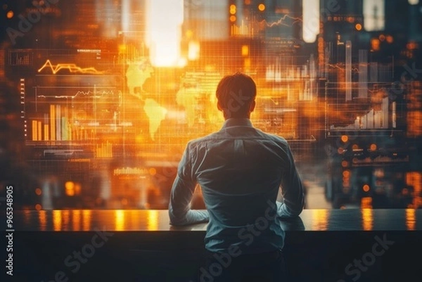 Fototapeta Innovative Entrepreneur Examining Holographic Product Design with Business Metrics Generative AI