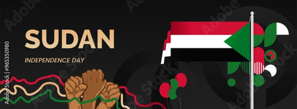 Fototapeta Sudan Independence Day background in Sudan flag colors with modern abstract shapes, typography and raised fist. Perfect for posters, banners and greeting cards. Happy Sudan national day