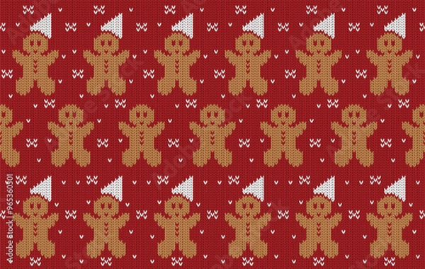 Fototapeta Knitted pattern seamless fabric gingerbread. traditional knitted pattern Christmas cookies vector. Designed for background ,wallpaper ,carpet ,clothing ,knitted pattern ,fabric ,embroidery ,textile
