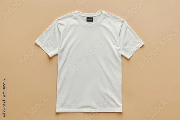 Obraz Simple Tshirt Flatlay mockup in beige background created with generative AI