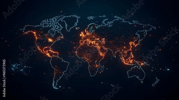 Fototapeta Intercontinental Digital Infrastructure Map Highlighting Undersea Cable Routes