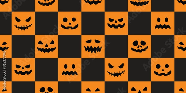 Fototapeta pumpkin seamless pattern halloween vector jack o lantern checked cartoon character doodle tile background scarf isolated gift wrapping paper repeat wallpaper