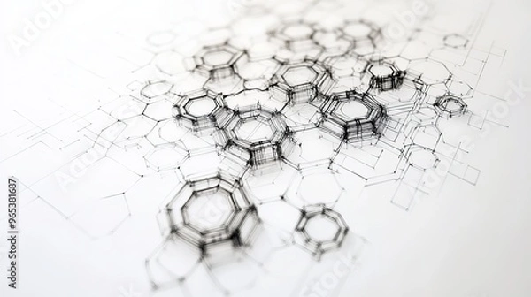 Fototapeta Geometric design of interconnected hexagons on white background