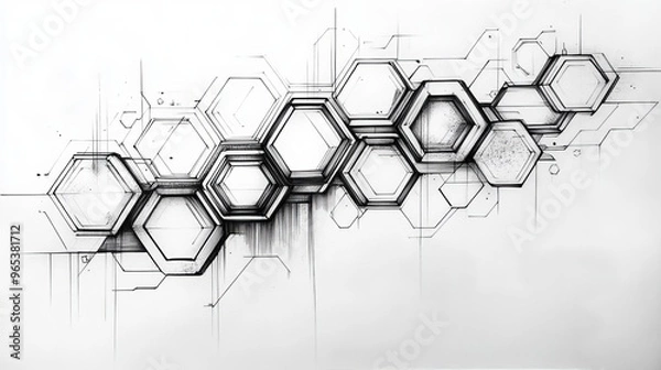 Fototapeta Hexagonal design with intricate black and white geometric patterns
