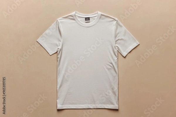 Obraz Simple Tshirt Flatlay mockup in beige background created with generative AI
