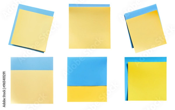 Obraz Sticky notes collection in blue and yellow colors isolated on transparent background