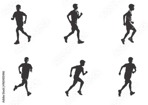 Obraz Running men and women, vector set of isolated silhouettes