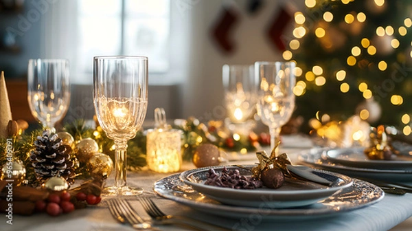 Fototapeta Table setting for christmas dinner