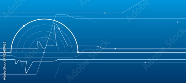 Fototapeta Avia transport. Airplane outline illustration for your project. White lines image on blue background. Vector design art