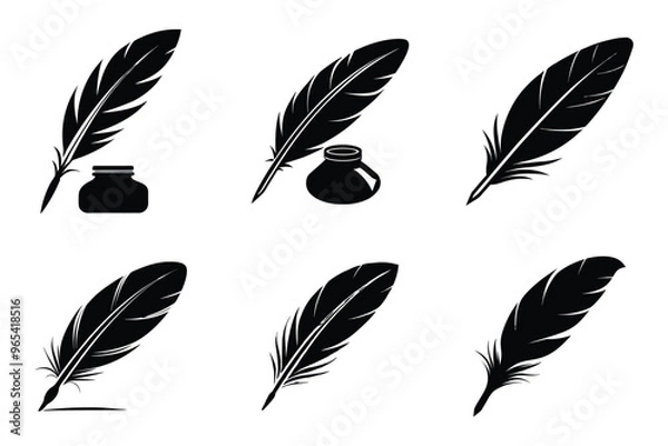 Fototapeta Vector style quill pen icon bundle set with creative shape