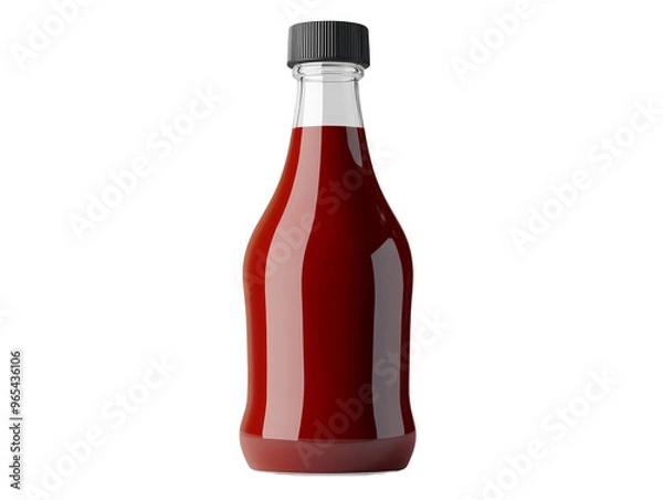 Fototapeta Glass Bottle of Red Sauce with Black Cap on Colorful Background