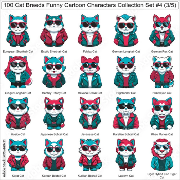 Fototapeta Cat Breeds Funny Cartoon Characters Collection Set of 100 Cat Faces Isolated Part 3