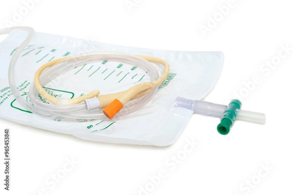 Obraz Urinary catheter isolated on white background.Urine bag for disability or patient in hospital.