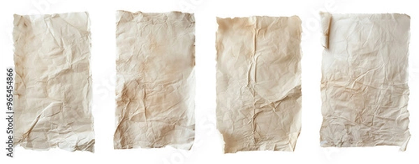 Fototapeta set of vellum parchment white square crumpled papers transparent background