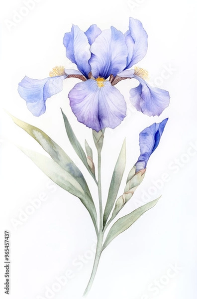 Obraz Simple watercolor delicate iris bloom on a white background