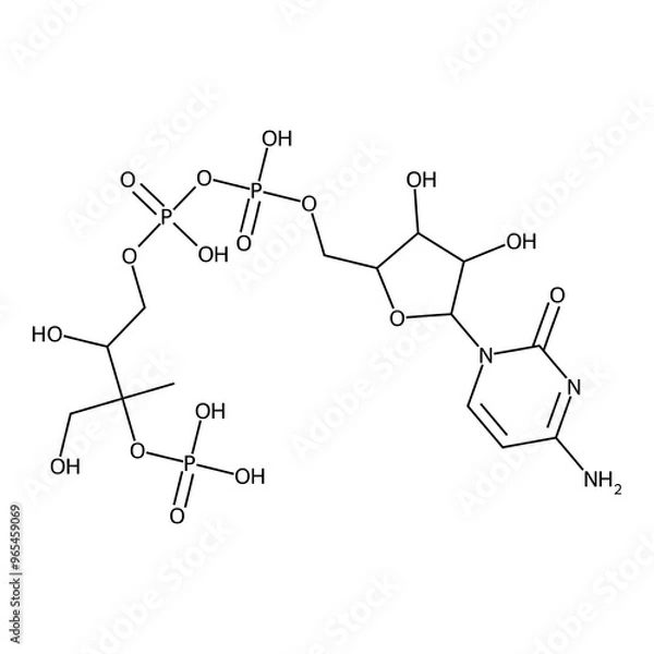Fototapeta [[5-(4-amino-2-keto-pyrimidin-1-yl)-3,4-dihydroxy-tetrahydrofuran-2-yl]methoxy-hydroxy-phosphoryl] (2,4-dihydroxy-3-methyl-3-phosphonooxy-butyl) hydrogen phosphate