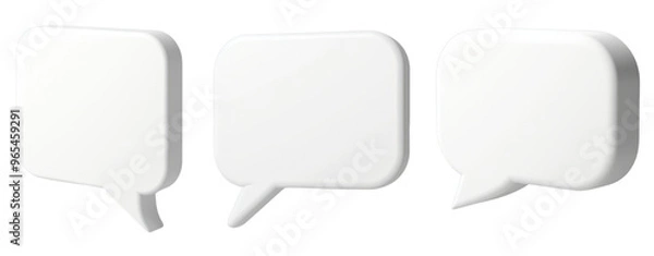 Fototapeta set of three white 3D illustration square shape speech and think bubble cloud balloon transparent background