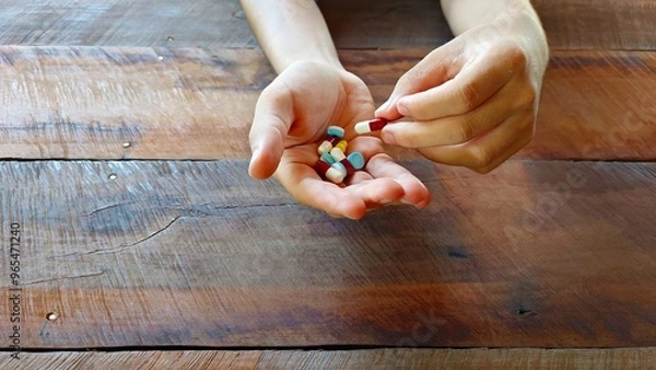 Fototapeta Taking a lot of medicine, it's like taking medicine instead of food.