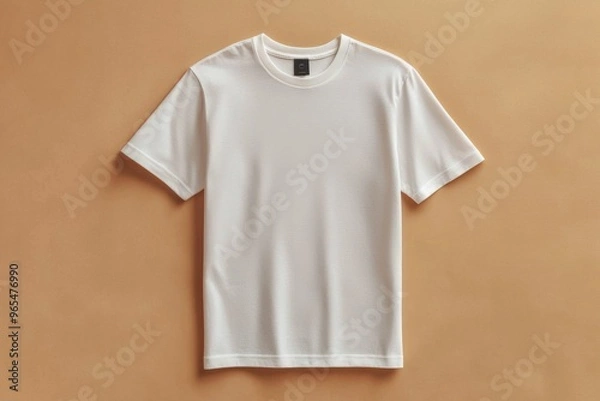 Obraz Simple Tshirt Flatlay mockup in beige background created with generative AI