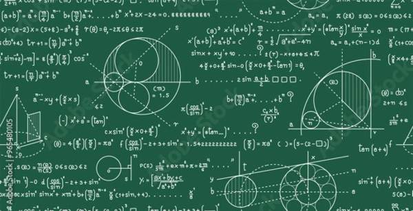 Fototapeta A blackboard with mathematical formulas and seamless curved lines.