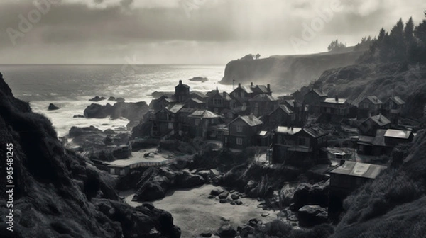 Obraz Fantastic fairytale house by the sea, rustic fisherman style. AI generated.