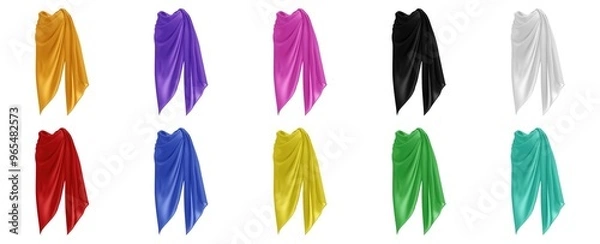 Fototapeta Set of colorful fabric scarves front view isolated on white background for showcasing fashion accessories. Generative AI