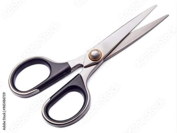 Fototapeta Silent partner in creative endeavors, these silver scissors boast sharp blades and sleek black handles, ready to craft masterpieces with precision and finesse.