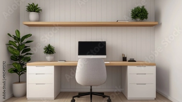 Fototapeta Futuristic Minimalist Workspace Concept with Ray-Tracing Technology in