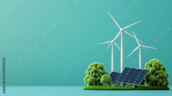 Fototapeta Futuristic Renewable Energy Grid Smart City Visualization in with Copy Space, Selective Focus.