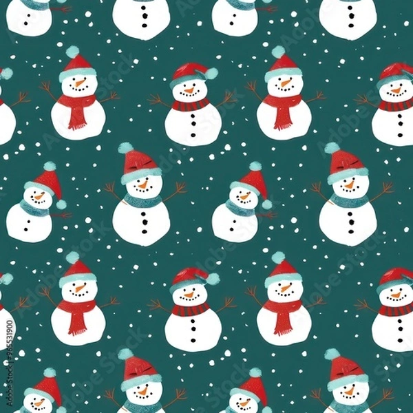 Fototapeta a snowmen pattern with several snowmen per square inch By Generated AI